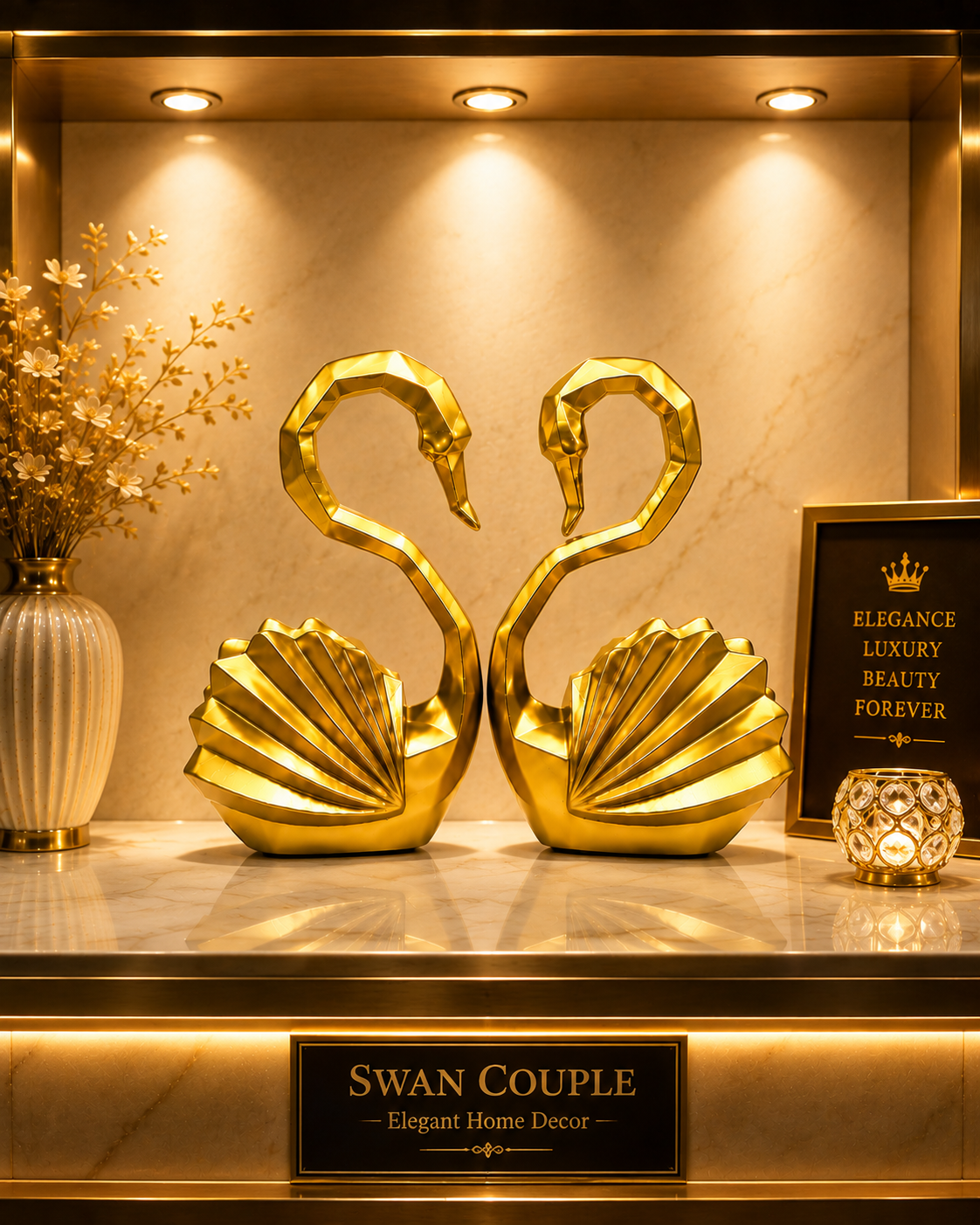 Golden Swan Couple Decorative Figurine Set - Image 5