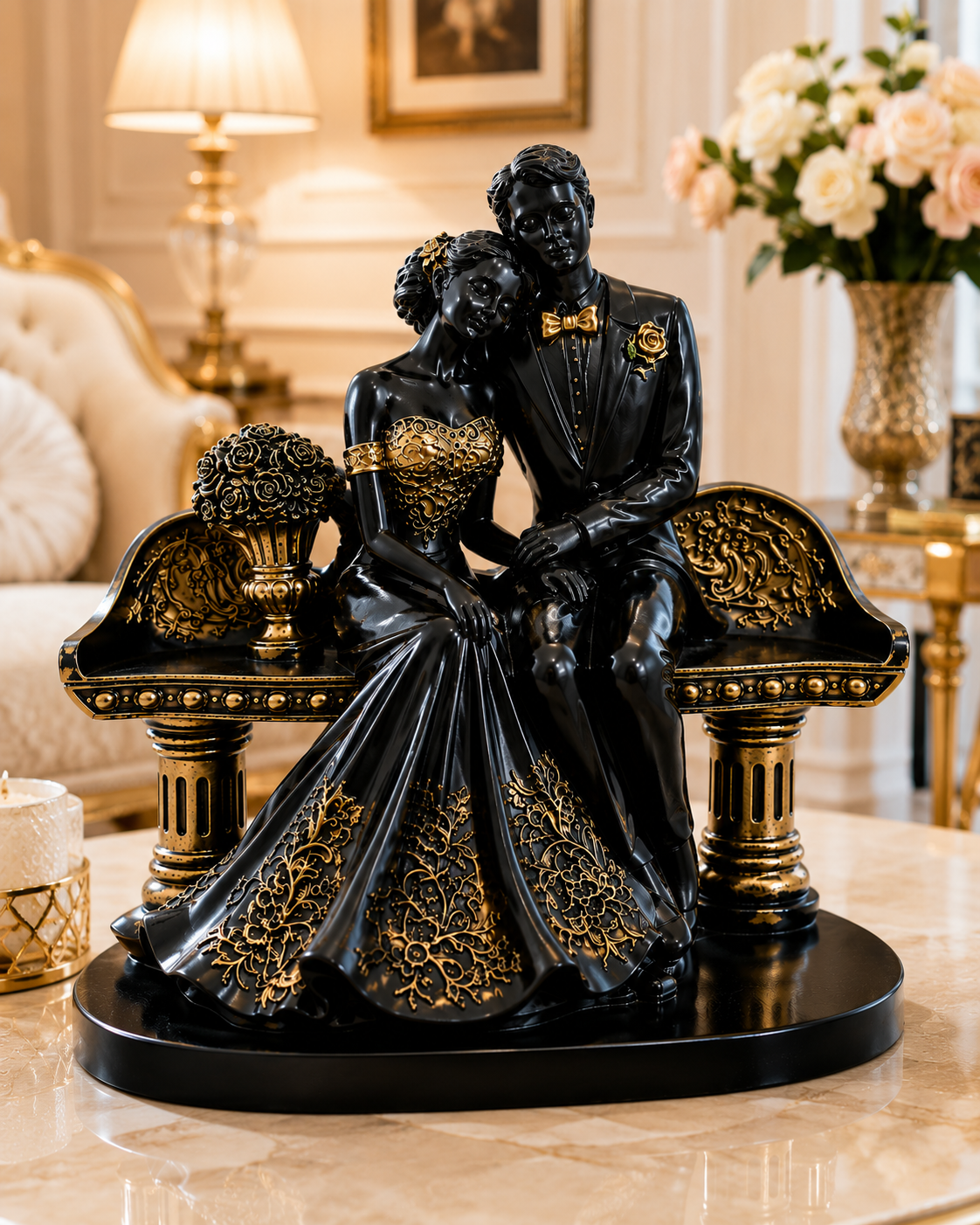 Black and Gold Romantic Couple Statue