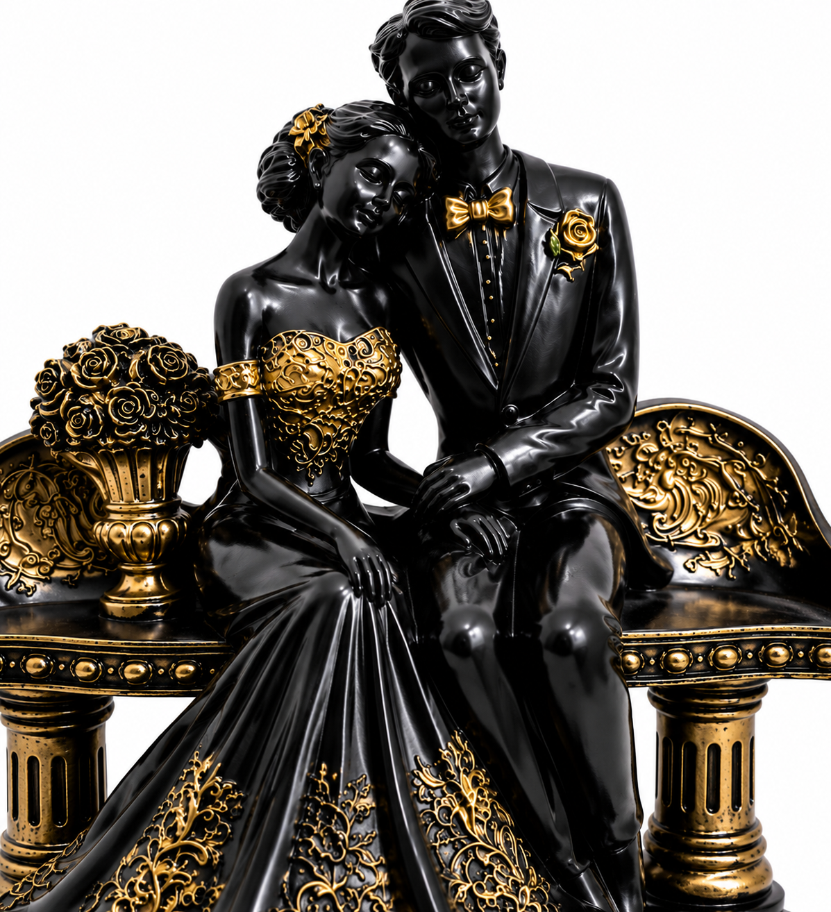 Black & Gold Romantic Couple Statue - Image 4