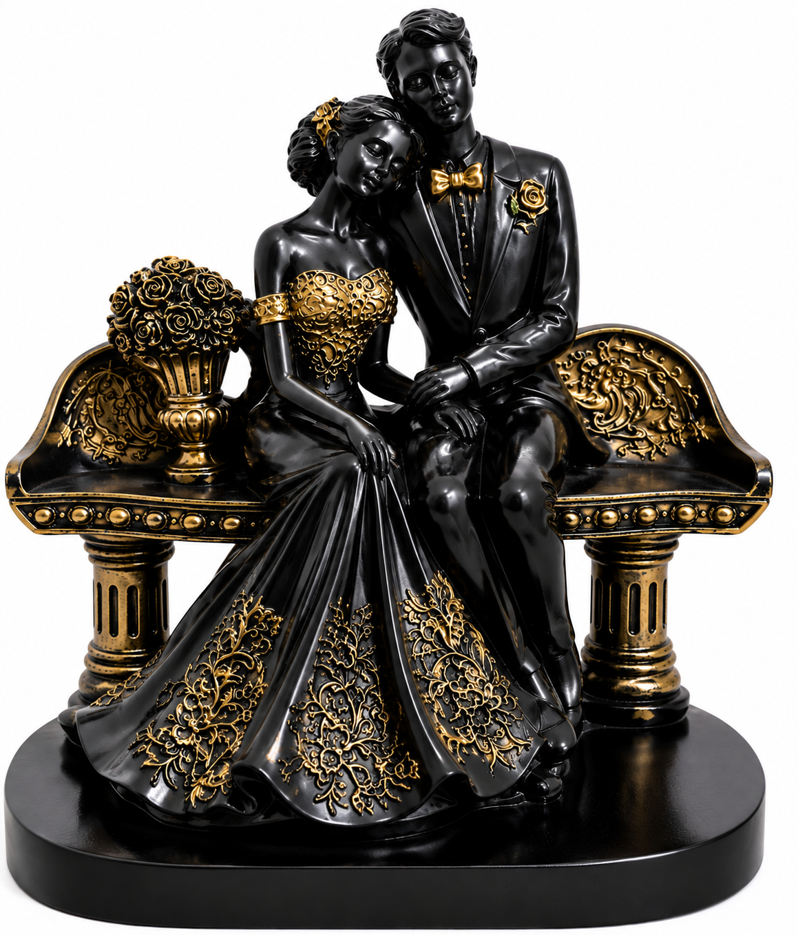 Black & Gold Romantic Couple Statue - Image 2