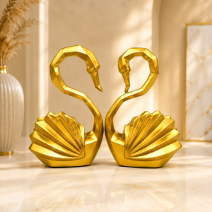 Golden Swan Couple Decorative Figurine Set