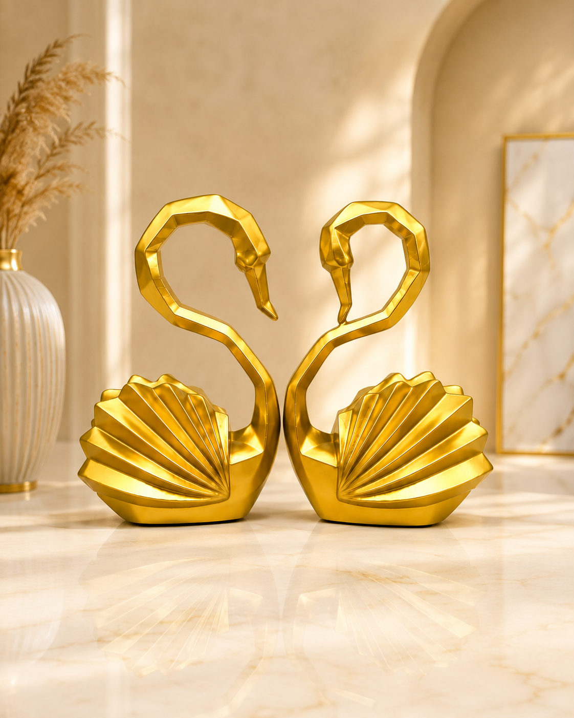 Golden Swan Couple Decorative Figurine Set