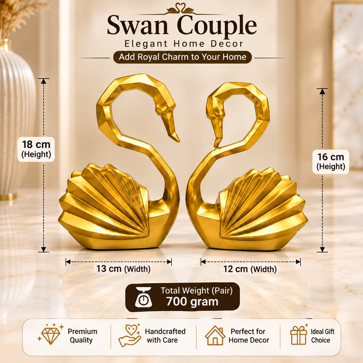 Golden Swan Couple Decorative Figurine Set - Image 4