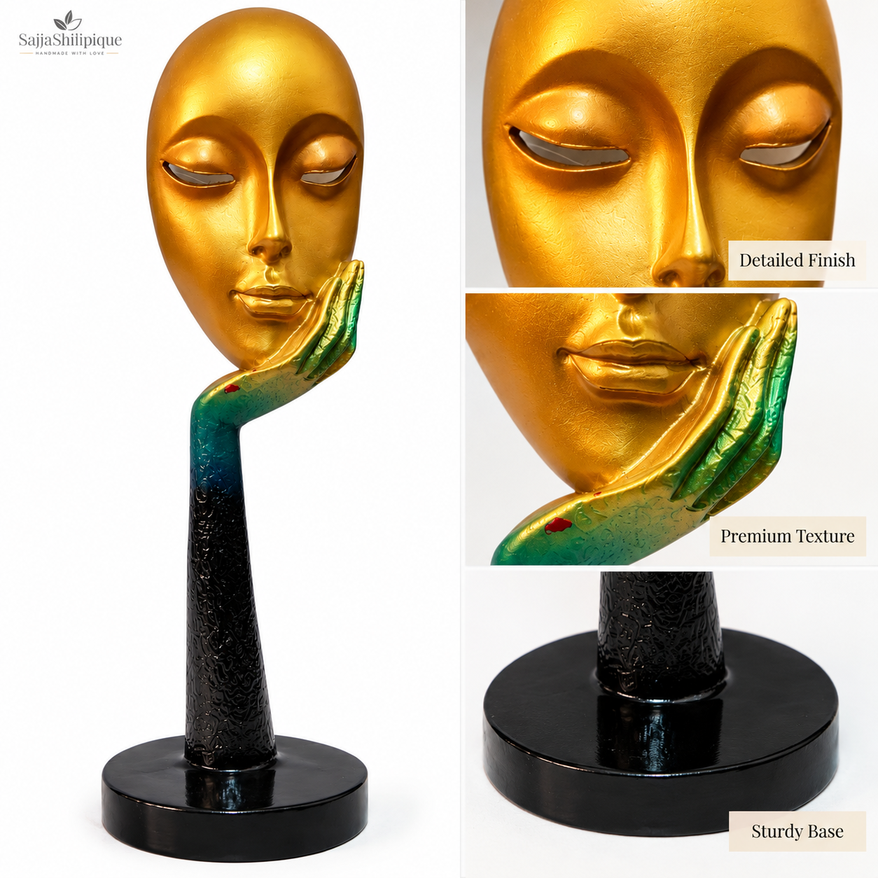 Golden Human Face Lady Sculpture Showpiece - Image 3