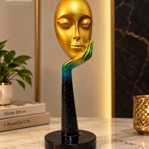 Golden Human Face Lady Sculpture Showpiece