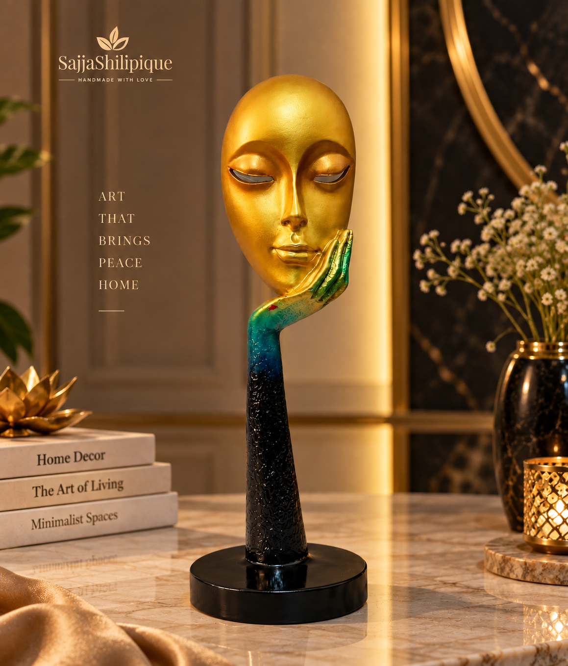 Golden Human Face Lady Sculpture Showpiece - Image 6