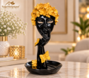 Human Lady Face Mask Figurine Black Gold