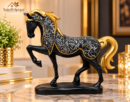 Royal Black Gold Horse Showpiece with Silver Detailing